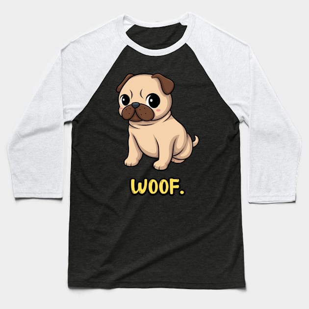 Chibi Kawaii Pug Dog Baseball T-Shirt by FoxyReign